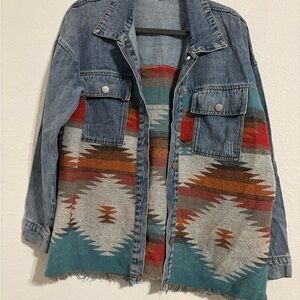 Denim and Patterned Women's Jacket